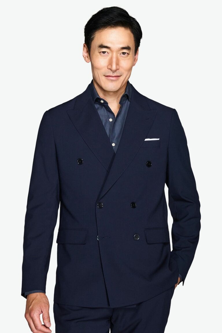 Plavi slim fit dvoredni sako