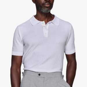 Bela pletena polo majica sa teksturom